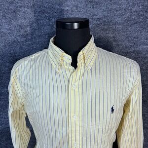 Ralph Lauren Shirt Mens 16 34-35 Yellow Striped Long Sleeve Button Down Casual